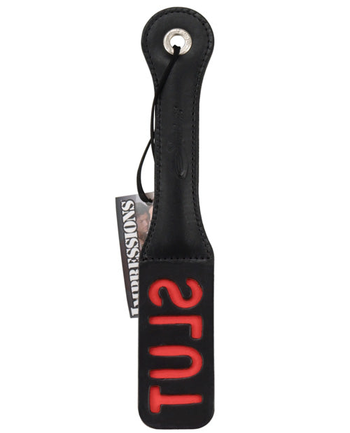Shop for the 12" Leather Slut Impression Paddle at My Ruby Lips