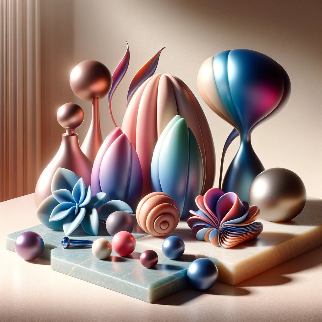 An assortment of colorful objects depicting adult toys.