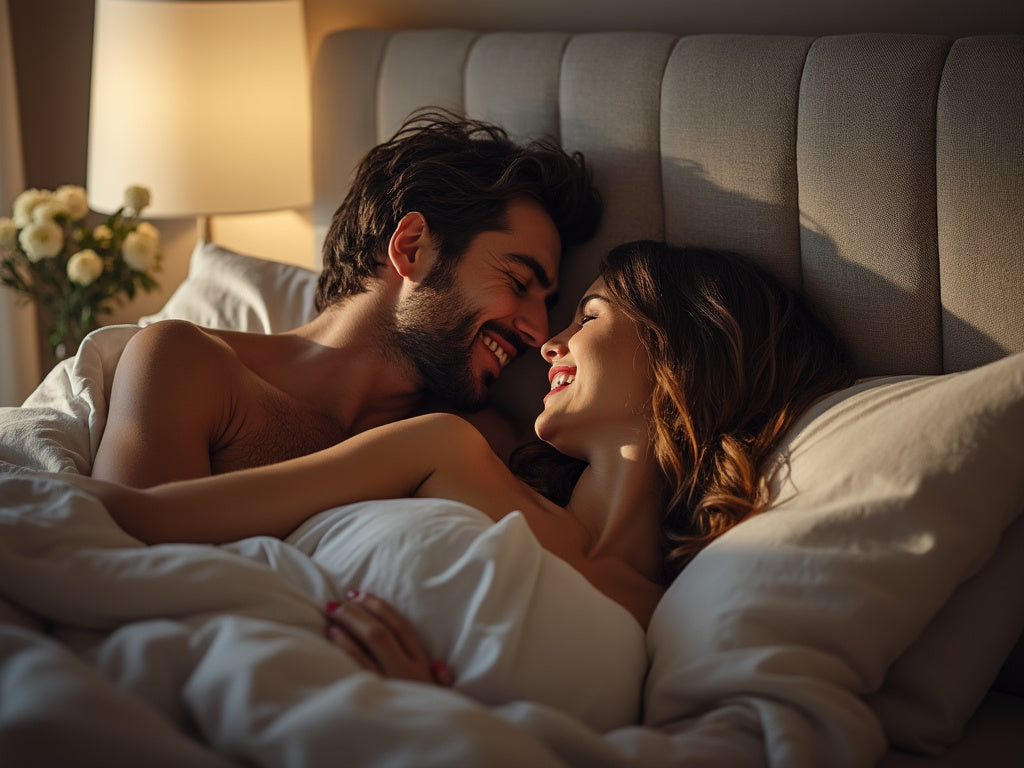 Man and woman in love in a bed.