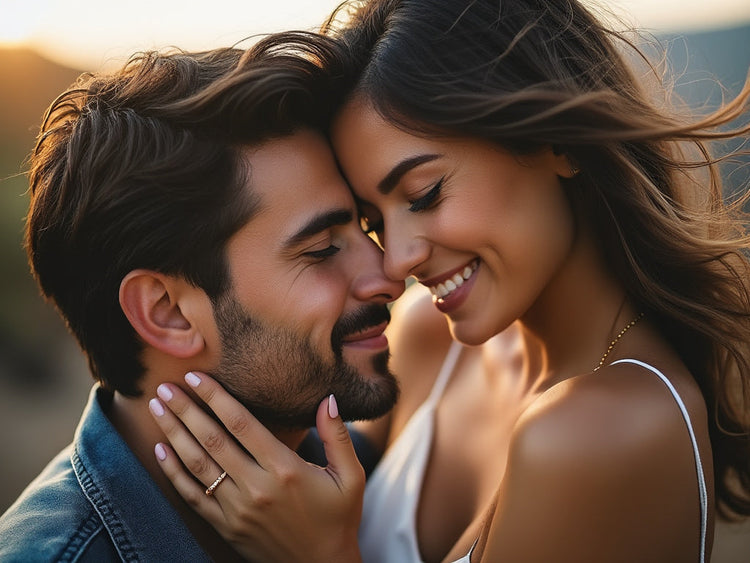 A man and woman caressing each other showing love.