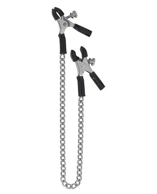 Abrazaderas para pezones con microalicate ajustable Spartacus con cadena de eslabones: placer sensorial audaz Product Image.