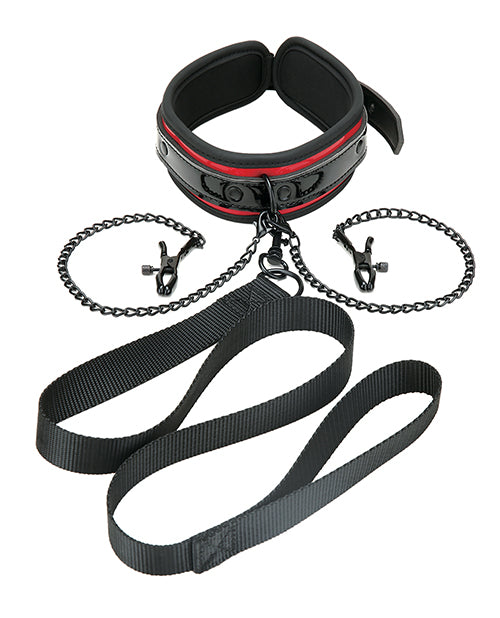 WhipSmart Heartbreaker Collar & Leash Set - Black/Red: Adjustable, Sensational, Versatile Product Image.