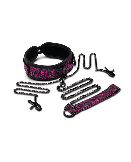 WhipSmart Dragon's Lair Collar, Leash & Nipple Clips Set Product Image.