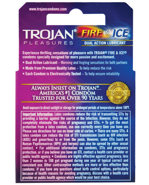 Condones Trojan Fire &amp; Ice: marca confiable, lubricante de doble acción, probado electrónicamente Product Image.