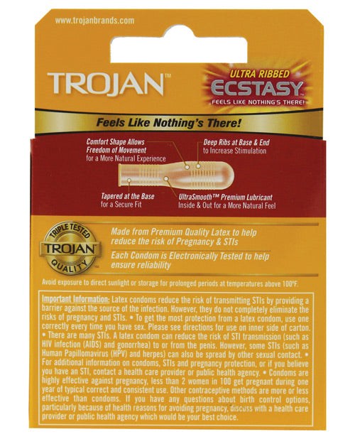 Preservativos Trojan Ribbed Ecstasy: placer intenso, protección fiable Product Image.