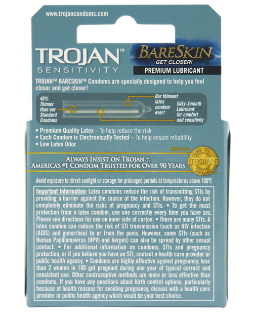 Condones de látex ultrafinos Trojan Bareskin: experimente la intimidad como nunca antes Product Image.