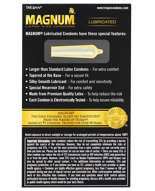 Trojan Magnum Large Size Condoms: Premium Quality (3 Pack) Product Image.