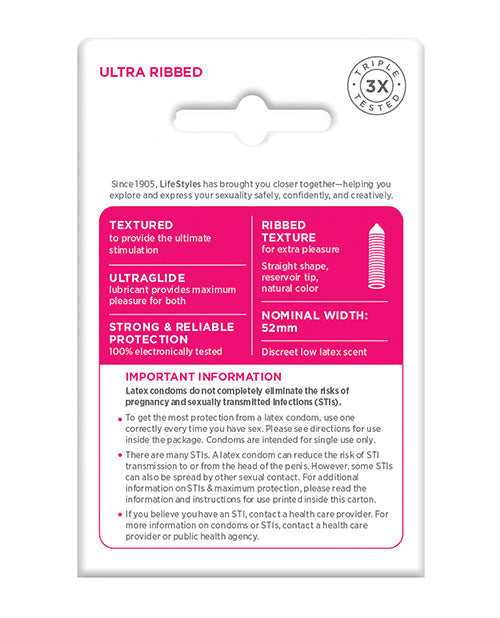 Lifestyles Ultra Ribbed Condoms - 3-Pack Product Image.