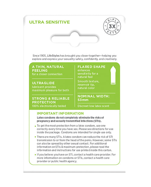 Lifestyles Ultra Sensitive Condoms: Sensitivity & Protection Product Image.