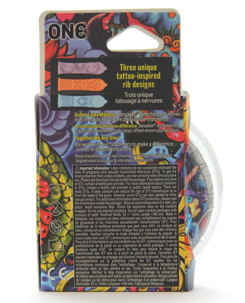 ONE Tattoo Touch Textured Condoms - Sensatex Pleasure & Design Product Image.