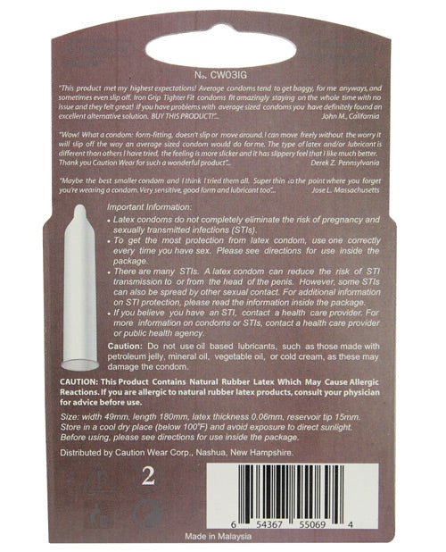 Caution Wear Iron Grip Snug Fit Condoms - Enhanced Pleasure & Safety Product Image.