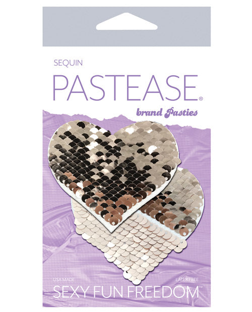 Pearl & White Color Changing Sequin Heart Nipple Pasties by Pastease® Product Image.