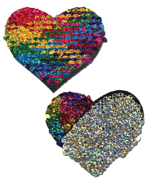 Pearl & White Color Changing Sequin Heart Nipple Pasties by Pastease® Product Image.