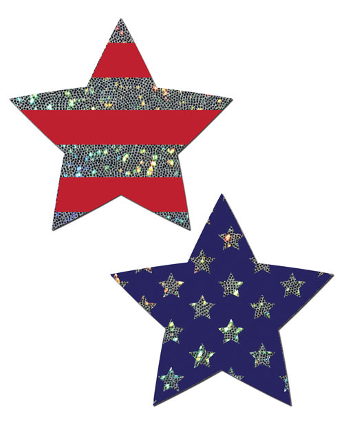 Glitter Patriotic Star Nipple Covers - Red/Blue Product Image.