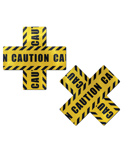 Cubrepezones cruzados Premium Caution - Negro/Amarillo Product Image.