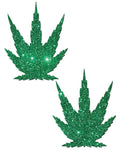 Cubrepezones de hoja de marihuana con purpurina - Verde 🌿