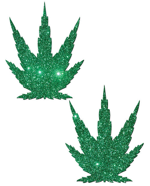 Cubrepezones de hoja de marihuana con purpurina - Verde 🌿 Product Image.