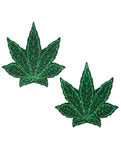 Cubrepezones de hoja de marihuana con purpurina premium - Verde