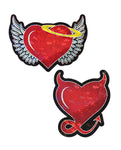 Premium Angel & Devil Glitter Heart Nipple Pasties - Red