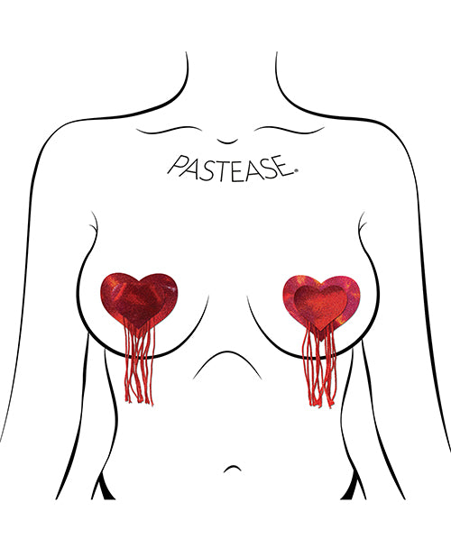 Pastas para pezones con borla de corazón holográfica roja de Pastease Product Image.