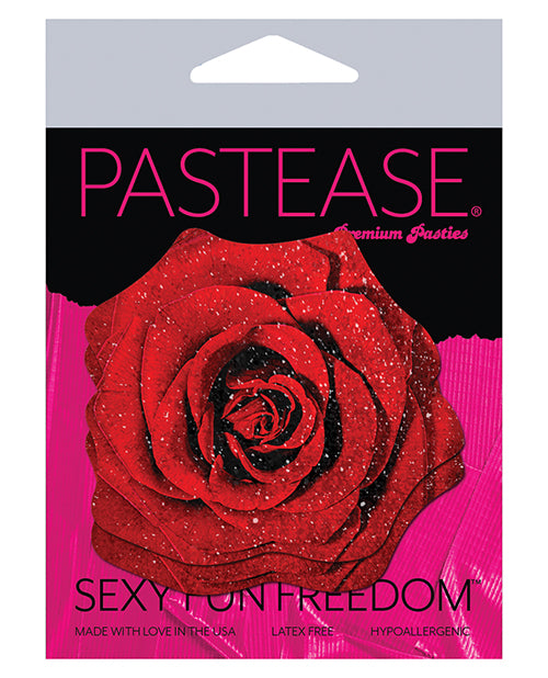 Cubre pezones de terciopelo con purpurina y rosa floreciente Product Image.