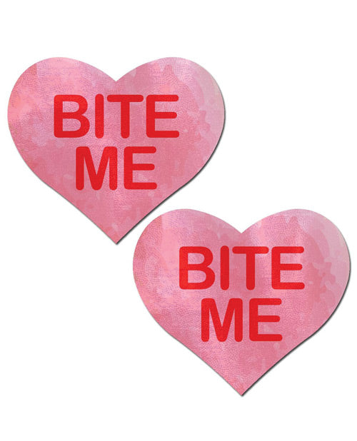 Pastease Premium Bite Me Heart - Pink/Red Nipple Covers Product Image.