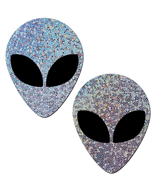 Cubrepezones alienígenas con purpurina plateada Product Image.