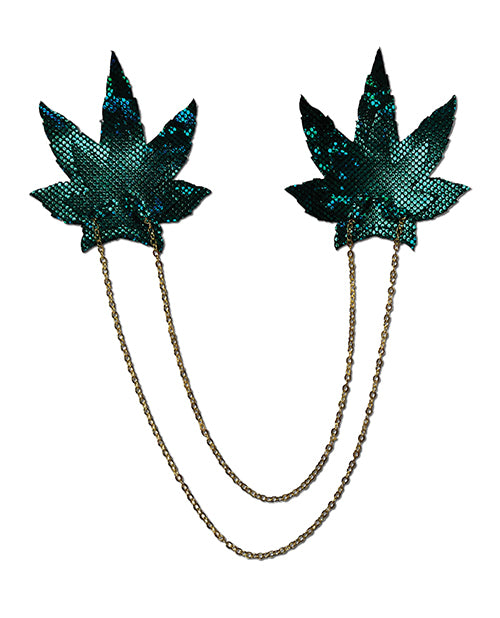 Pastas para pezones Chains Disco Weed Leaf - Verde 🍃 Product Image.