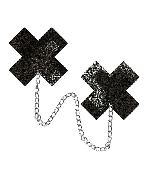 Chain Plus X Liquid Cross Nipple Covers - Black Product Image.