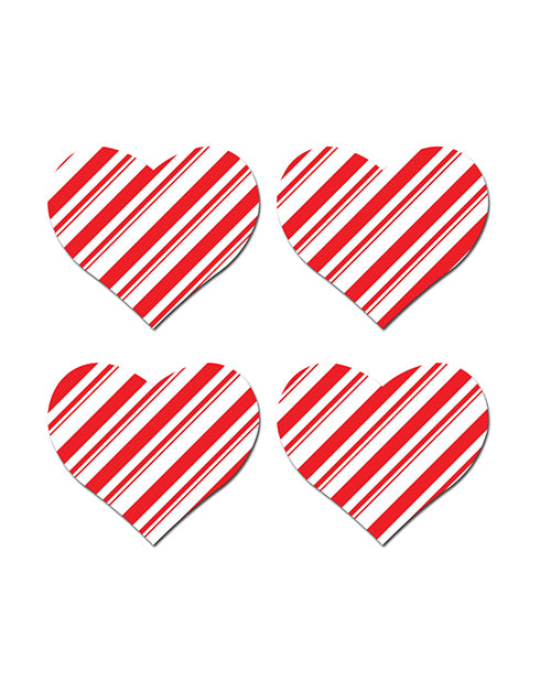 Festive Candy Cane Heart Nipple Pasties Product Image.