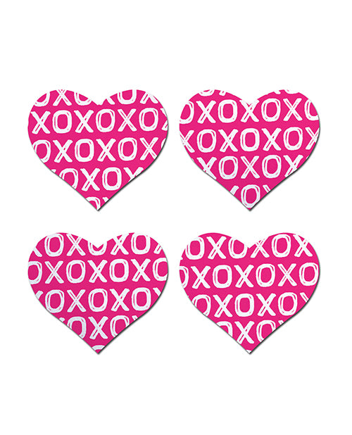 Pasties para pezones Pink XO Hearts, hechos a mano en los EE. UU. Product Image.