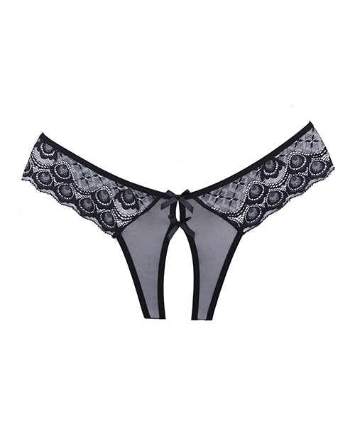 Adore Foreplay Lace & Mesh Front Open Panty - Black O/S Product Image.