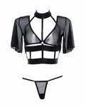 Conjunto de tanga y top con tiras de malla transparente Adore Dreamer - Black Elegance