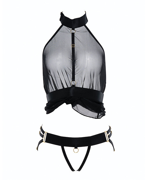 Adore Sheer Mesh Harness Babydoll & Open Panty 🖤 Product Image.