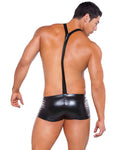 Allure Zeus Wet Look Suspender Shorts - Black