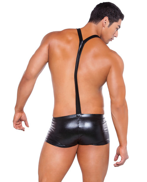 Allure Zeus Wet Look Suspender Shorts - Black Product Image.