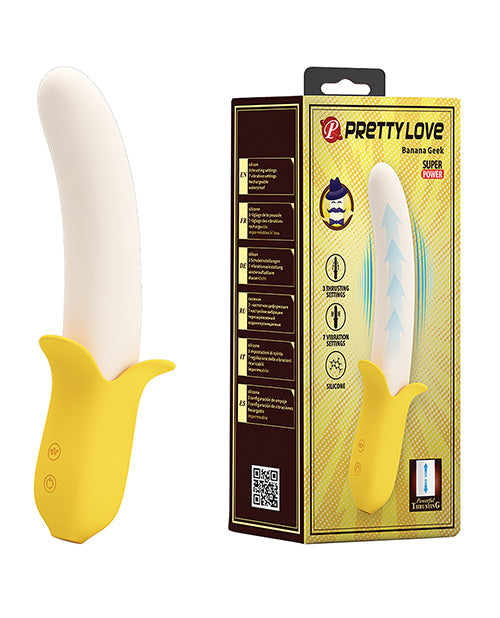 Pretty Love Baa Geek Thrusting Vibrator - Yellow centered on a white background - featured product image.