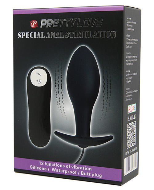 Pretty Love Vibrating Bulb Shaped Butt Plug in Black - featured product image.