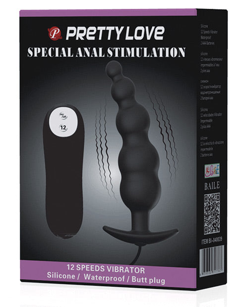 Plug Anal Vibrador con Forma de Cuentas de Pretty Love - Negro - featured product image.