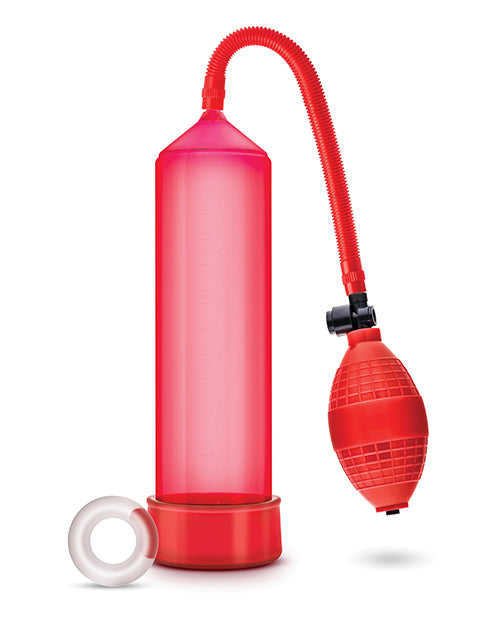 Blush Performance VX101 Male Enhancement Pump with Stay Hard C Ring - Red Product Image.