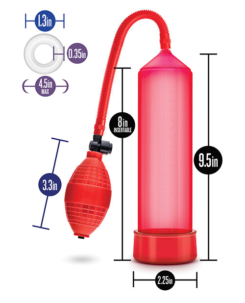 Blush Performance VX101 Male Enhancement Pump with Stay Hard C Ring - Red Product Image.