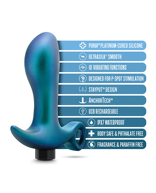 Blush Anal Adventures Matrix Teleportation Plug - Azul Lunar: 10 configuraciones de vibración ajustables Product Image.