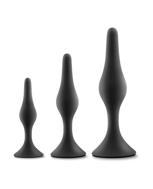 Blush Anal Adventures Silicone Beginner Plug Kit - Black: A Journey of Pleasure Product Image.