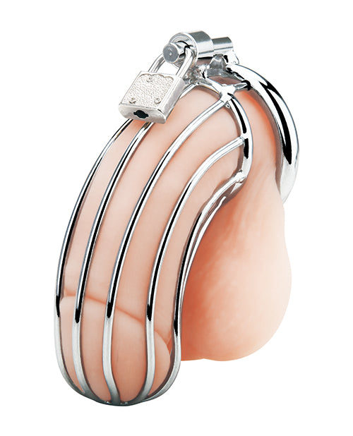 Blue Line Stainless Steel Cock Cage with Padlock: Embrace the Art of Control Product Image.