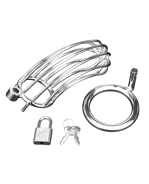 Blue Line Stainless Steel Cock Cage with Padlock: Embrace the Art of Control Product Image.