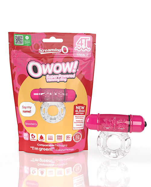 Screaming O 4t Owow Vibrating Ring - Strawberry Flavour: Intense Vibrations, Strawberry Twist, Waterproof Product Image.