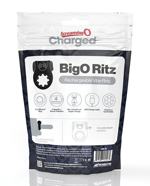 Screaming O Charged Big O Ritz - Anillo vibrador recargable negro Product Image.