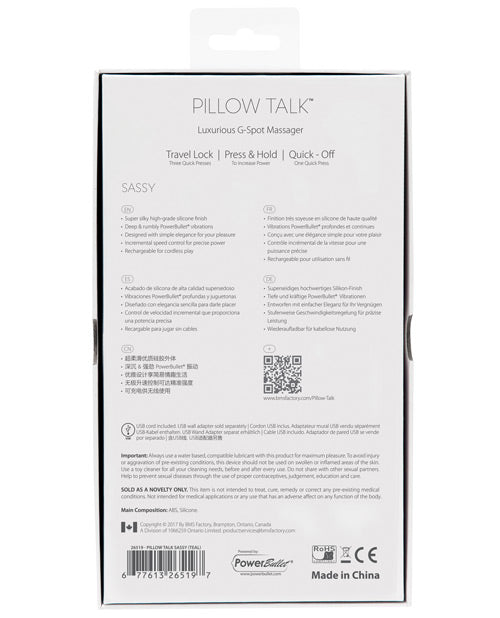 Pillow Talk Sassy Vibrador de Punto G con Cristal Swarovski: Placer de Lujo Product Image.