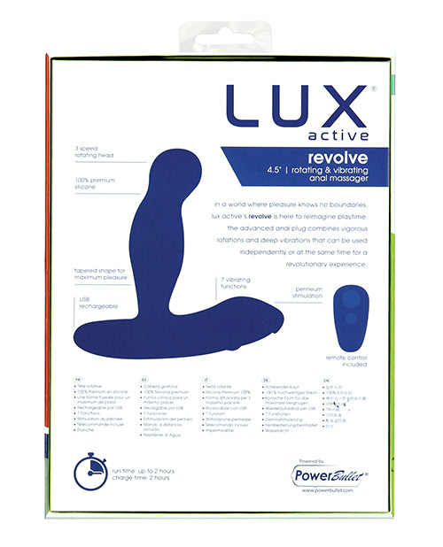 Lux Active Revolve 4.5" Rotating & Vibrating Anal Massager - Dark Blue Product Image.