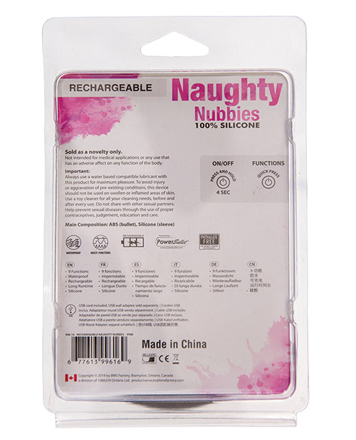 Masajeador de dedos de silicona recargable Naughty Nubbies - Rosa Product Image.